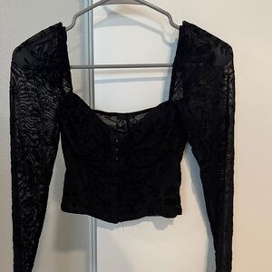 Windsor Black Sheer Floral Mesh Long Sleeve Corset Top